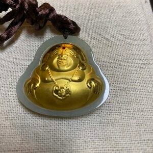 和田玉嵌24K纯金佛